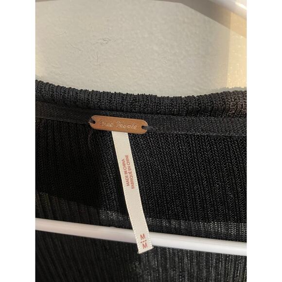 Free People Black Sheer Ribbed Slinky Button Down Long Sleeve Top - Picture 10 of 12